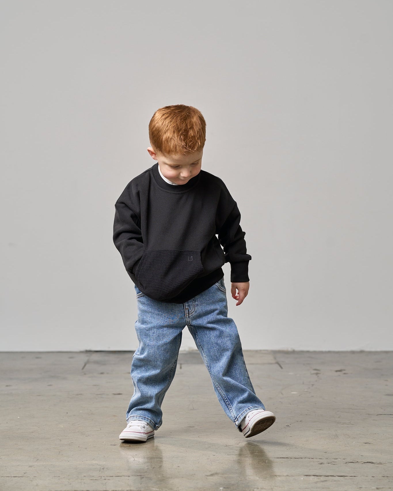 Waffle Hybrid Crewneck - Black