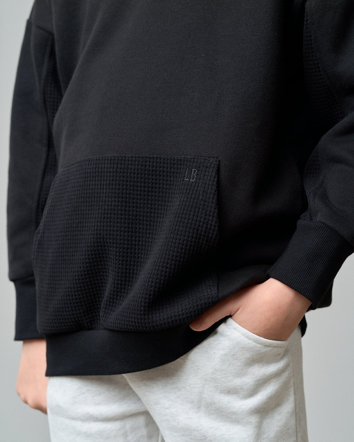Waffle Hybrid Crewneck - Black