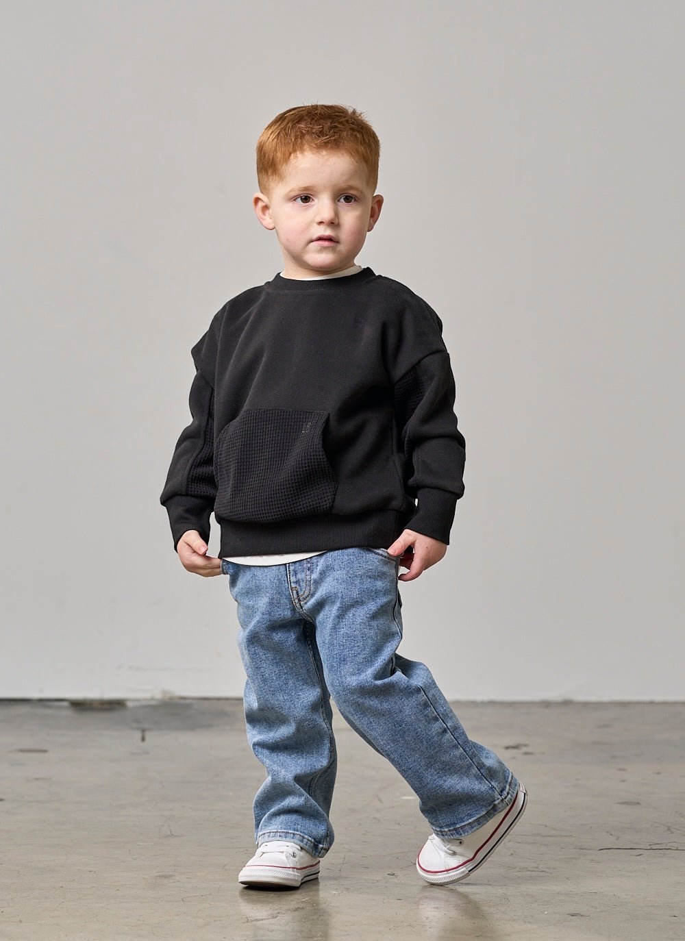 Waffle Hybrid Crewneck - Black