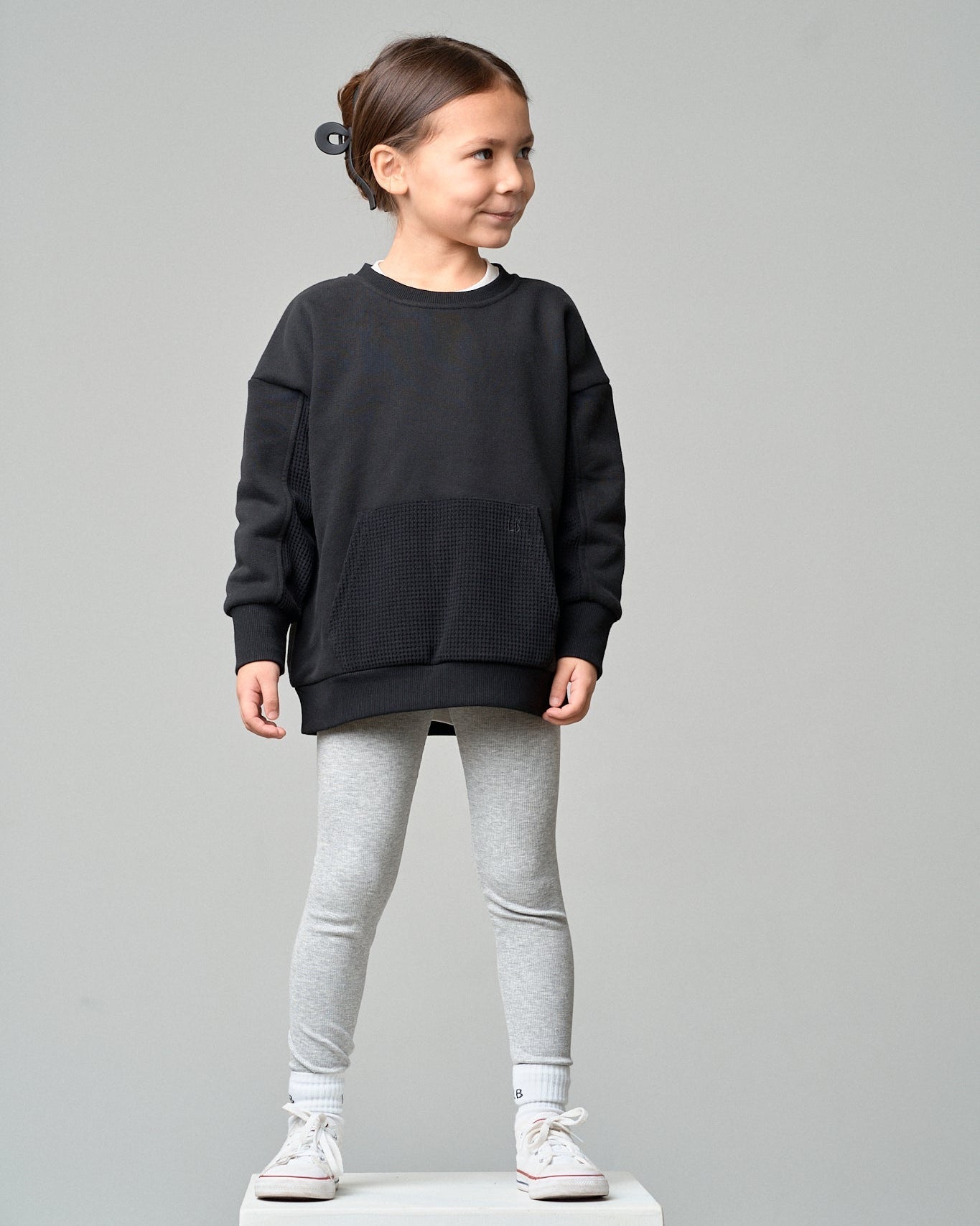 Waffle Hybrid Crewneck - Black